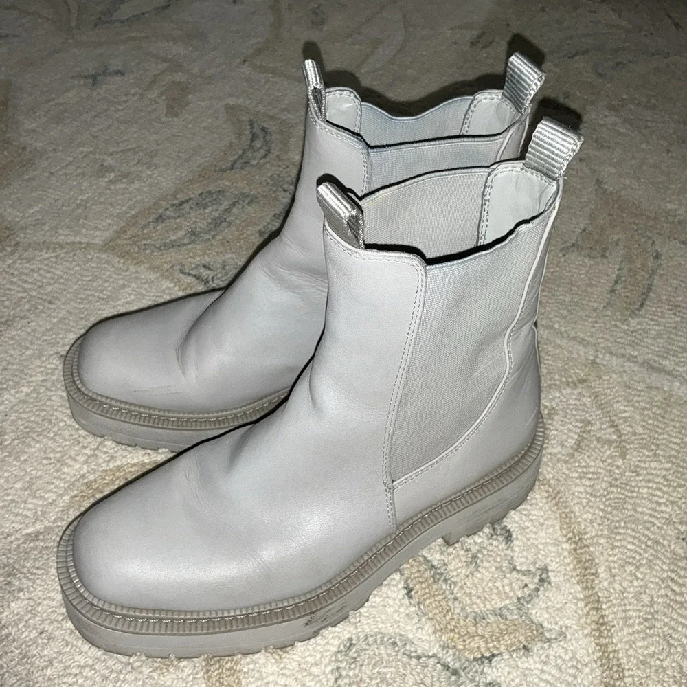 Sam Edelman Laguna Womens Leather Chelsea Boots‎ Light Grey Waterproof Size 7